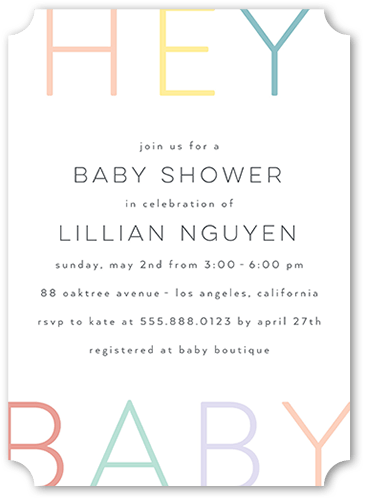 Hey There Baby Baby Shower Invitation, Yellow, 5x7 Flat, Pearl Shimmer Cardstock, Ticket