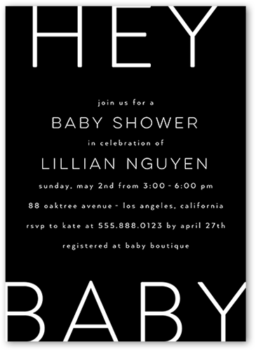 Hey There Baby Baby Shower Invitation, Black, 5x7 Flat, Pearl Shimmer Cardstock, Square