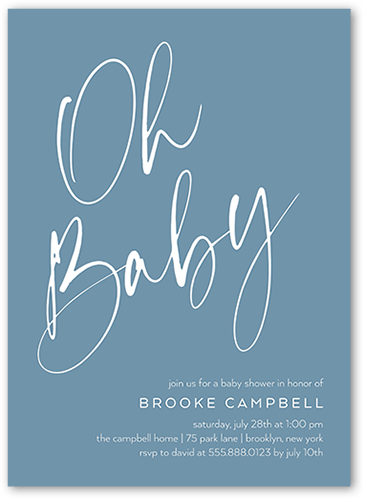Oh Baby Shower Baby Shower Invitation, Blue, 5x7 Flat, Pearl Shimmer Cardstock, Square