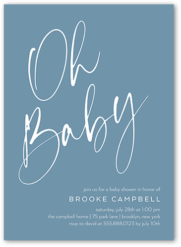 Oh Baby Shower Baby Shower Invitation, Blue, 5x7 Flat, Pearl Shimmer Cardstock, Square, Marine Layer