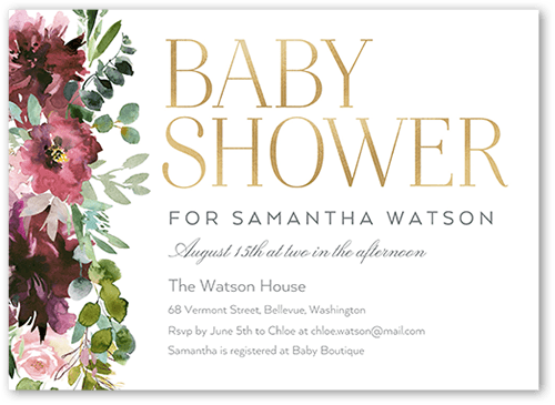 Side Flowers Baby Shower Invitation, White, 5x7 Flat, Luxe Double-Thick Cardstock, Square