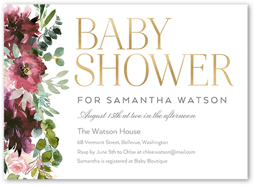 Side Flowers Baby Shower Invitation, White, 5x7 Flat, Matte, Signature Smooth Cardstock, Square