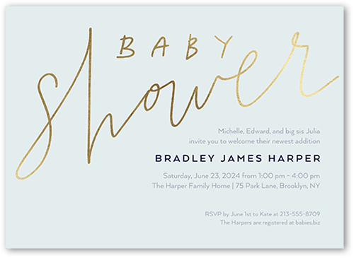 Hip Greeting Baby Shower Invitation, Grey, 5x7 Flat, 100% Recycled Cardstock , Square