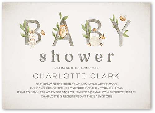 Natural Letters Baby Shower Invitation, Square Corners