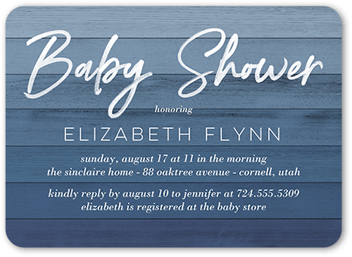 Ombre Wood Baby Shower Invitation, Blue, 5x7 Flat, Matte, Signature Smooth Cardstock, Rounded