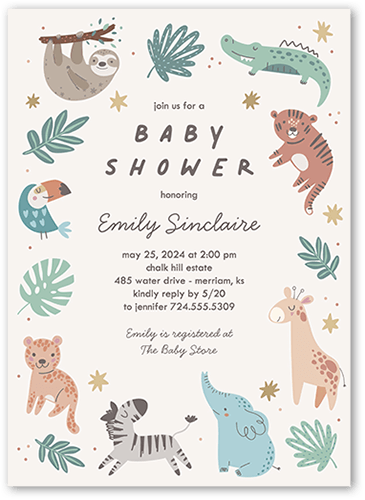Little Safari Baby Shower Invitation, Grey, 5x7 Flat, Pearl Shimmer Cardstock, Square