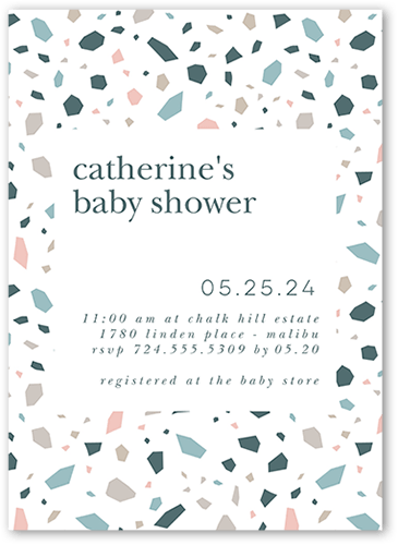 Geometric Spatter Baby Shower Invitation, Grey, 5x7 Flat, Pearl Shimmer Cardstock, Square