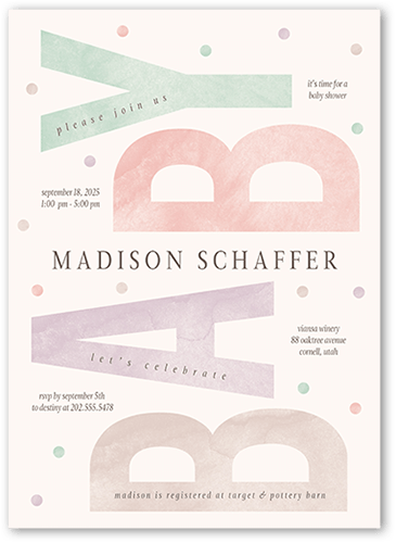 Colorful Child Baby Shower Invitation, Beige, 5x7 Flat, Standard Smooth Cardstock, Square