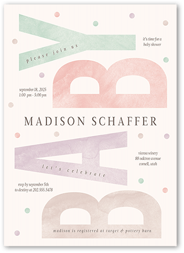 Colorful Child Baby Shower Invitation, Beige, 5x7 Flat, Pearl Shimmer Cardstock, Square