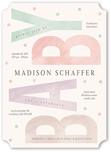 Colorful Child Baby Shower Invitation, Beige, 5x7 Flat, Pearl Shimmer Cardstock, Ticket