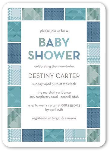 Blocky Tile Baby Shower Invitation, Blue, 5x7 Flat, Pearl Shimmer Cardstock, Rounded
