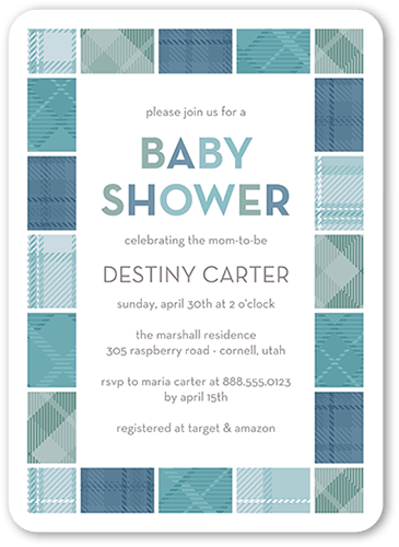 Blocky Tile Baby Shower Invitation, Blue, 5x7 Flat, Standard Smooth Cardstock, Rounded, Blue Suede