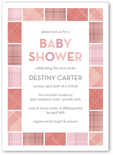 Blocky Tile Baby Shower Invitation, Pink, 5x7 Flat, Matte, Signature Smooth Cardstock, Square, Blush