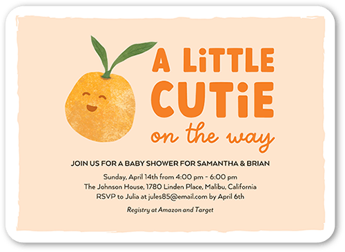 Little Cutie Baby Shower Invitation, Beige, 5x7 Flat, Standard Smooth Cardstock, Rounded