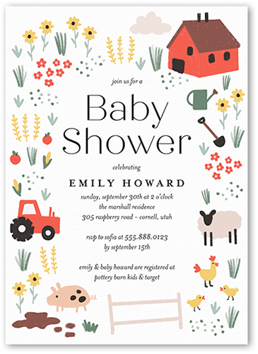 Farm Cutouts Baby Shower Invitation, White, 5x7 Flat, Standard Smooth Cardstock, Square