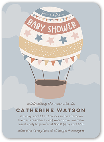 Balloon Travels Baby Shower Invitation, Grey, 5x7 Flat, Standard Smooth Cardstock, Rounded, Whisper Gray