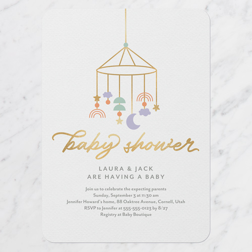 Brilliant Mobile Baby Shower Invitation, White, 5x7 Flat, Matte, Signature Smooth Cardstock, Rounded