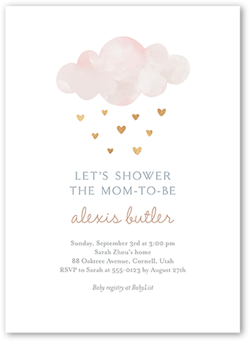 Heart Showers Baby Shower Invitation, Pink, 5x7 Flat, Matte, Signature Smooth Cardstock, Square