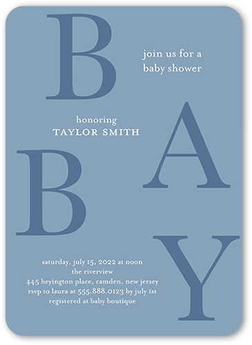 New Abstract Baby Shower Invitation, Blue, 5x7 Flat, Write Your Own Greeting, Standard Smooth Cardstock, Rounded, Blue