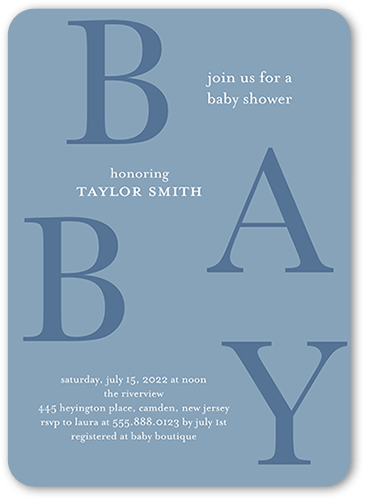 New Abstract Baby Shower Invitation, Blue, 5x7 Flat, Write Your Own Greeting, 100% Recycled Cardstock ?, Rounded