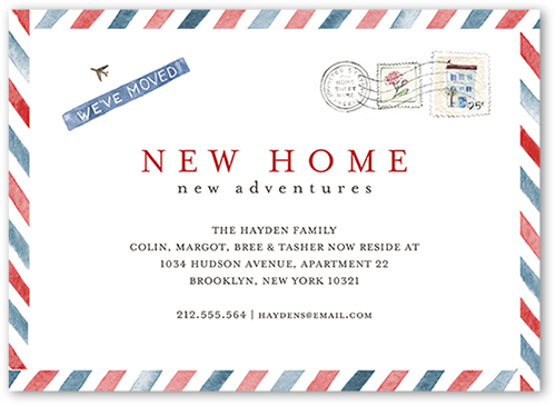 Air Mail Home Moving Announcement, White, Standard Smooth Cardstock, Square