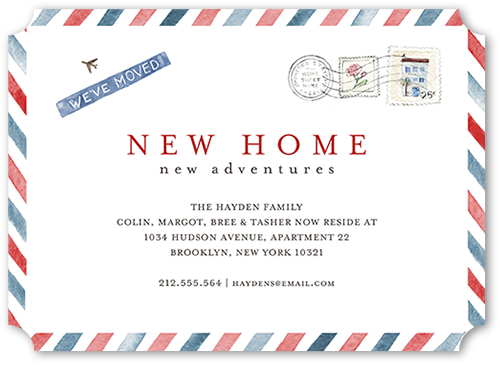 Air Mail Home Moving Announcement, White, White, Pearl Shimmer Cardstock, Ticket