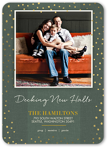 New Halls Moving Announcement, Green, 100% Recycled Cardstock , Rounded