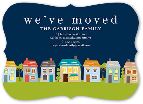 Whimsical Neighborhood Moving Announcement, Blue, Pearl Shimmer Cardstock, Bracket