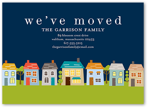 Whimsical Neighborhood Moving Announcement, Blue, Matte, Signature Smooth Cardstock, Square, Navy