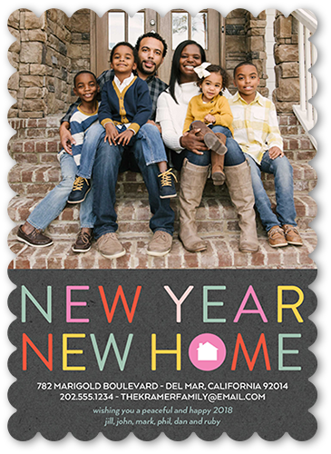 New Year New Home Moving Announcement, Grey, Pearl Shimmer Cardstock, Scallop