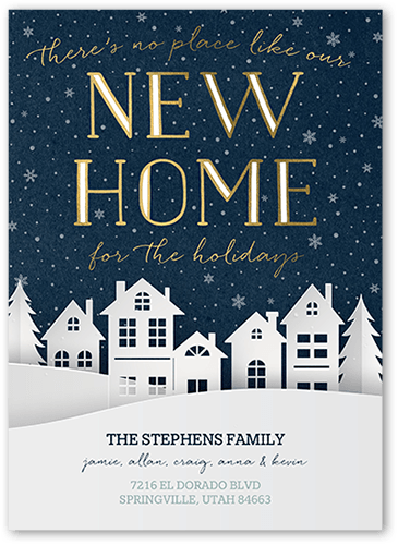 Snowy Suburbs Moving Announcement, Blue, 5x7 Flat, Standard Smooth Cardstock, Square, Navy