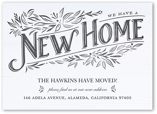 Leaf Label Home Moving Announcement, Gray, 5x7 Flat, Pearl Shimmer Cardstock, Square