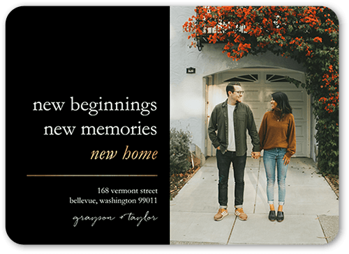 New Memories Moving Announcement, Black, 5x7 Flat, Matte, Signature Smooth Cardstock, Rounded