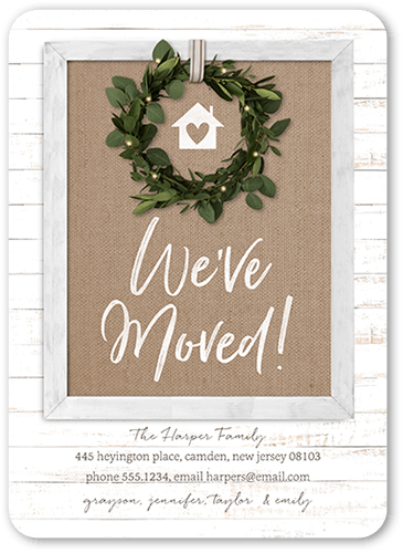 Rustic Wreathed Door Moving Announcement, White, 5x7, Standard Smooth Cardstock, Rounded