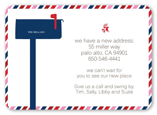 Par Avion Moving Announcement, Blue, 100% Recycled Cardstock , Rounded
