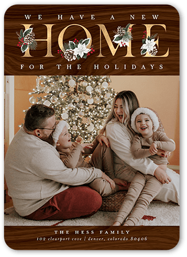 Holly Home Moving Announcement, Brown, 5x7 Flat, Pearl Shimmer Cardstock, Rounded, Maple
