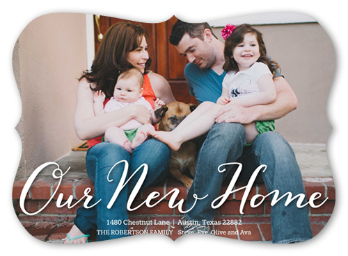 New Home Script Moving Announcement, White, 100% Recycled Cardstock , Bracket