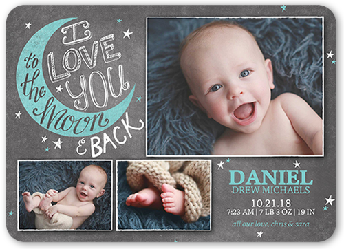 To the Moon Boy Birth Announcement, Grey, Matte, Signature Smooth Cardstock, Rounded