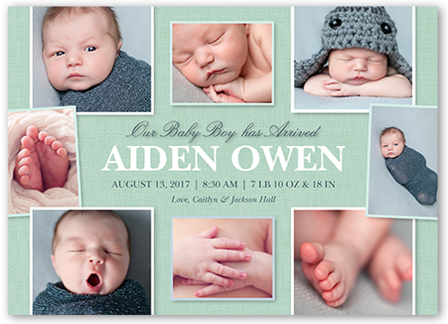 Favorite Collage Boy Birth Announcement, Green, Pearl Shimmer Cardstock, Square