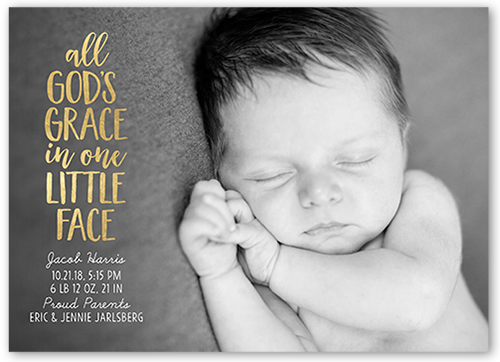 God's Grace Birth Announcement, Yellow, Pearl Shimmer Cardstock, Square