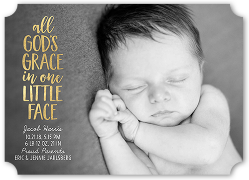 God's Grace Birth Announcement, Yellow, Pearl Shimmer Cardstock, Ticket