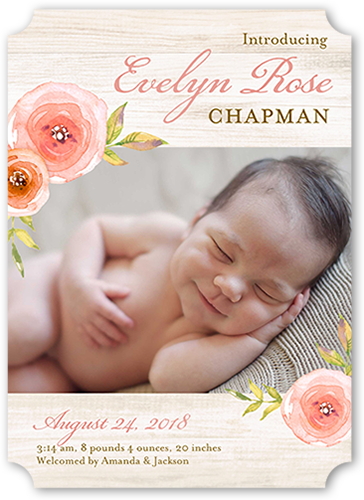 Floral Introduction Birth Announcement, Beige, Pearl Shimmer Cardstock, Ticket