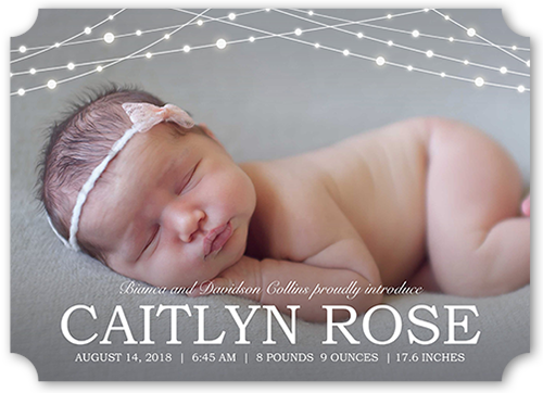 Bokeh Lights Birth Announcement, White, Matte, Signature Smooth Cardstock, Ticket