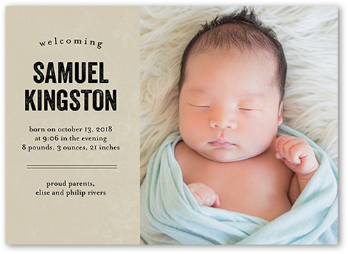 Simple Introduction Boy Birth Announcement, Beige, Luxe Double-Thick Cardstock, Square