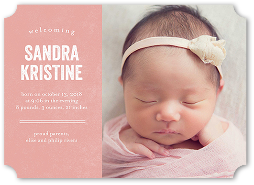 Simple Introduction Girl Birth Announcement, Pink, Pearl Shimmer Cardstock, Ticket