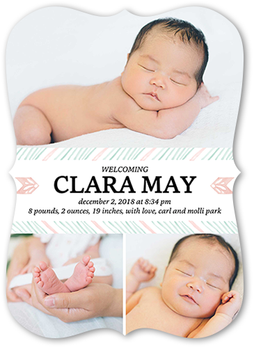 Sweetest Arrival Girl Birth Announcement, White, Matte, Signature Smooth Cardstock, Bracket