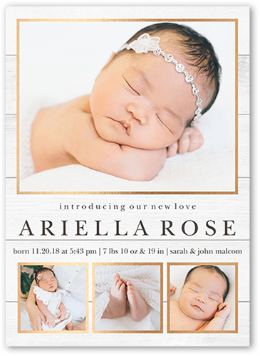 Rustic Arrival Birth Announcement, White, 5x7 Flat, Luxe Double-Thick Cardstock, Square