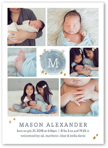 Astral Arrival Boy Birth Announcement, Blue, 5x7 Flat, Matte, Signature Smooth Cardstock, Square
