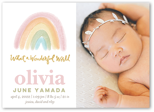 Painted Rainbow Birth Announcement, Pink, 5x7 Flat, Matte, Signature Smooth Cardstock, Square