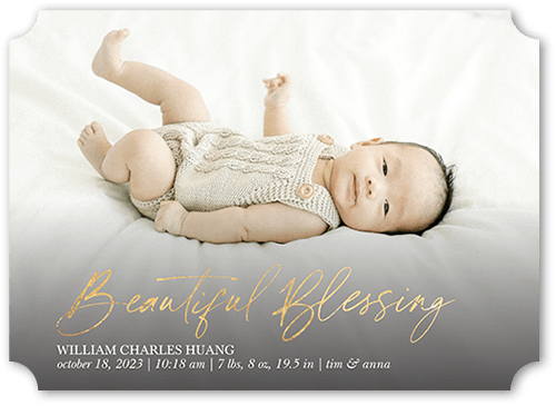 Handwritten Blessing Birth Announcement, Yellow, 5x7 Flat, Pearl Shimmer Cardstock, Ticket